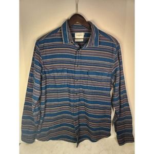 Goodfellow & Co Adult L Button Down Shirt Long Sleeve Stripe Blue Gray Pocket